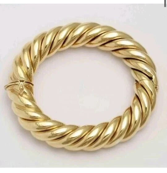 Antique & Estate 18K Yellow Gold Over Hinged Heavy Dome Bangle 7.5