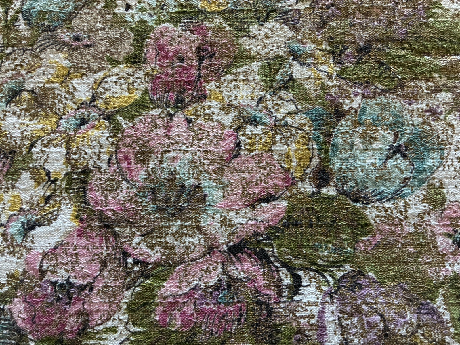 4 Vintage MCM DuPont Savallux  Floral Barkcloth panels 80x87 each 