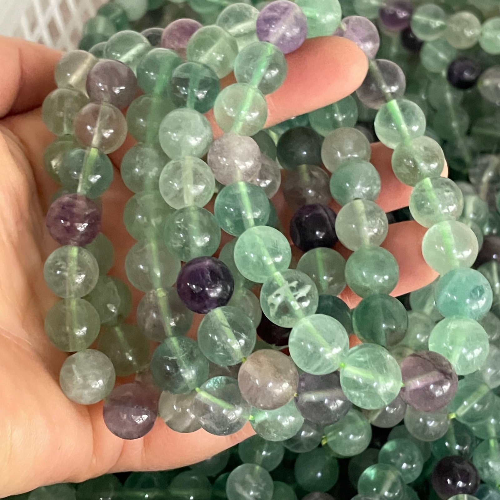 5pcs Round natural fluorite,charm quartz crystal stone bracelet  Size 10mm