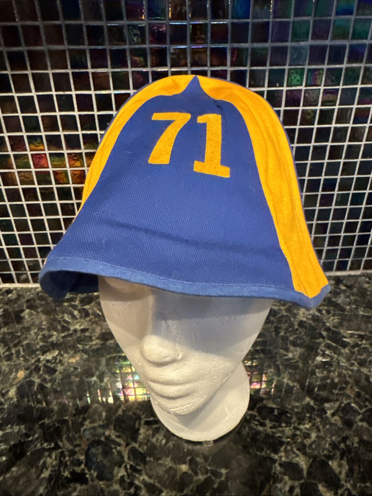 Vntg 1950’s University College School Team Blue & Gold #71 Beanie Cap-Size Large