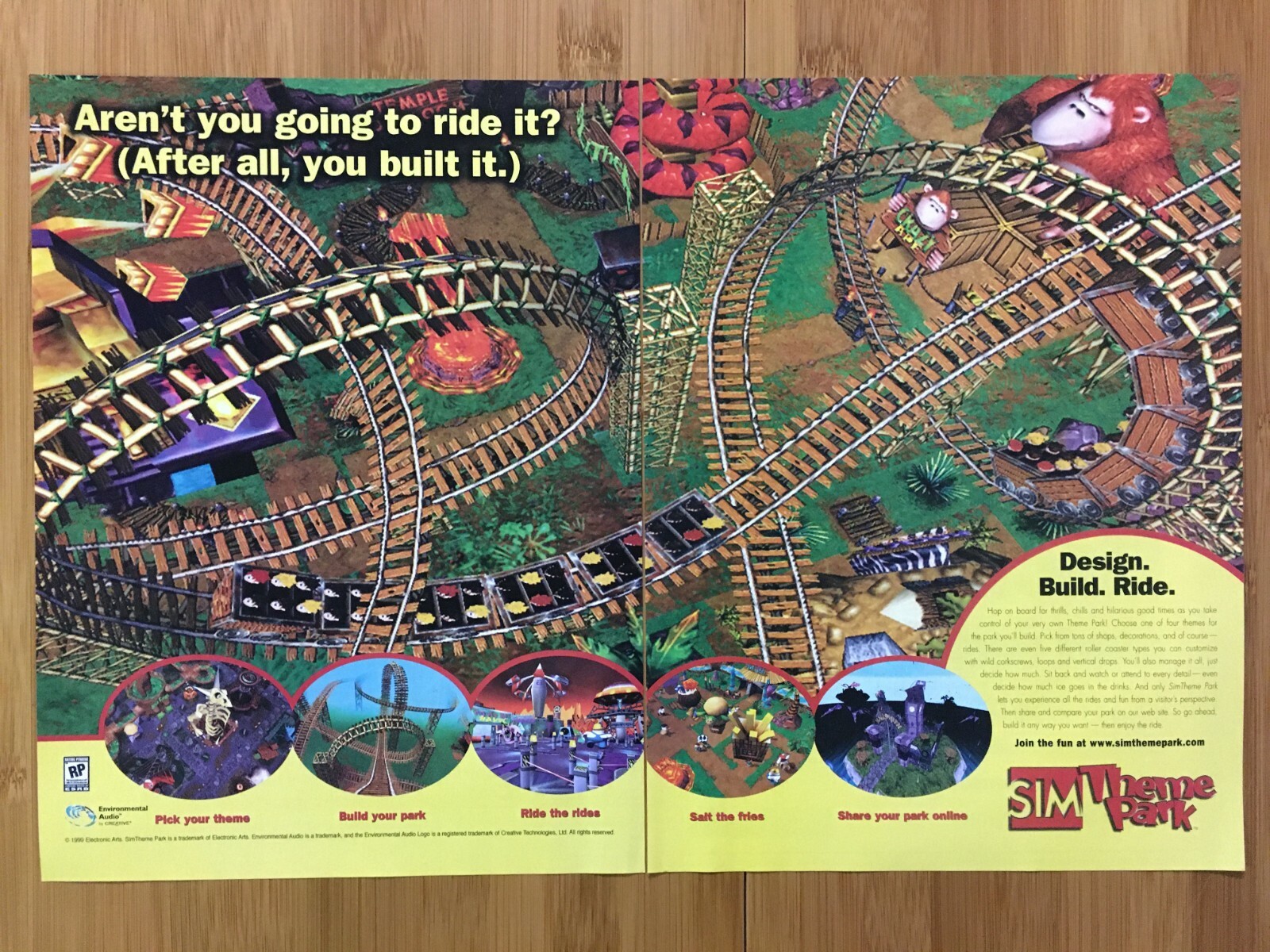 Sim Theme Park PC 1999 Vintage Print Ad/Poster Art Rollercoaster PS2 Official