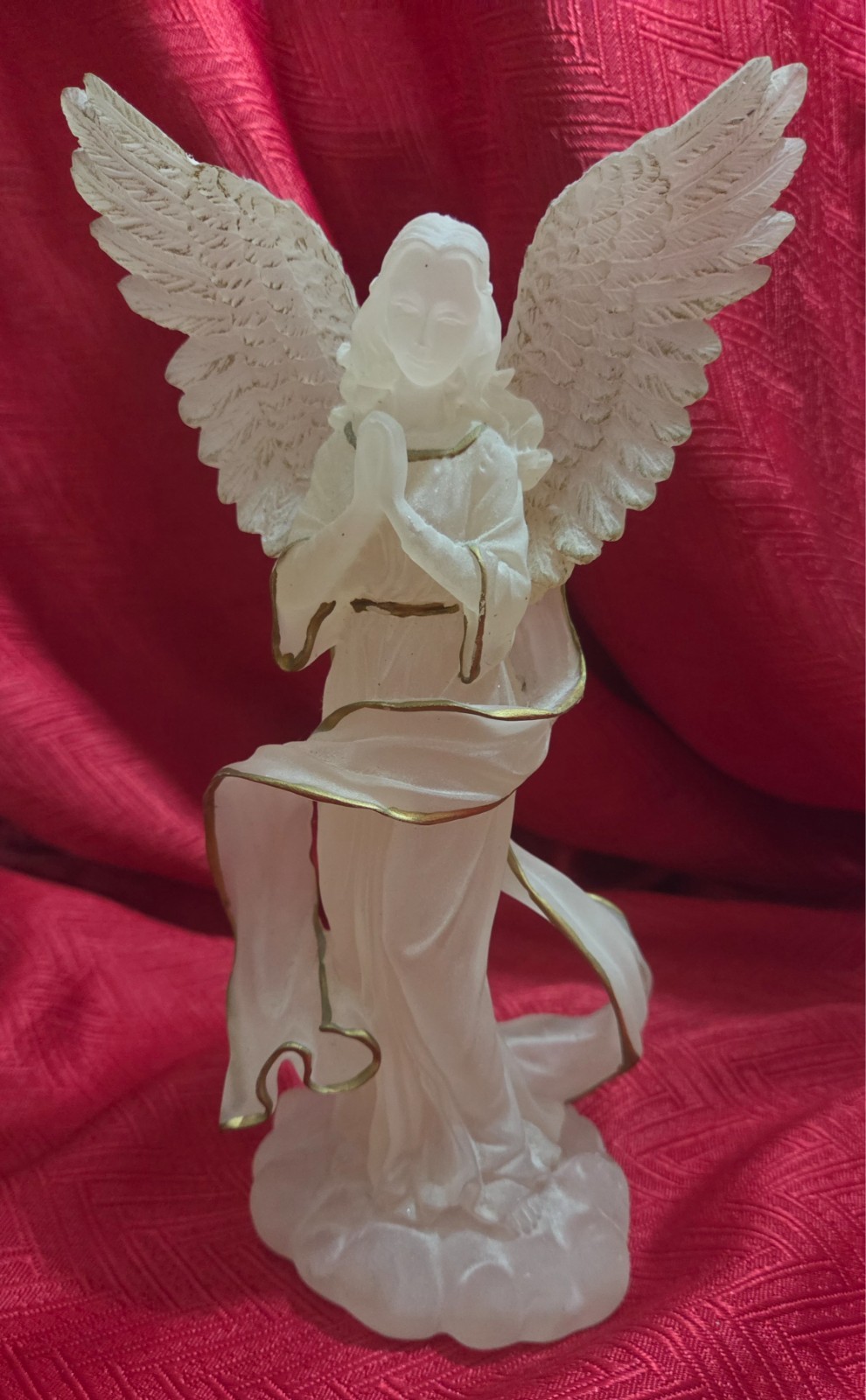 Vintage Acrylic Frosted Clear Winged Angel Figurine 8 Inches Tall