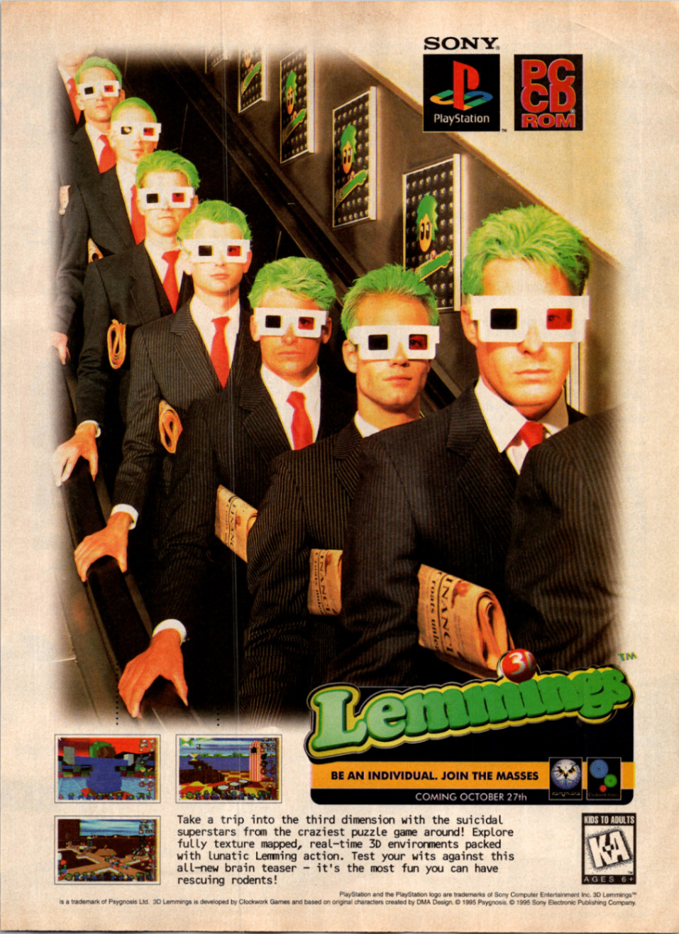 Sony Lemmings 3D PlayStation PC CD-ROM Vintage 1995 Magazine Ad