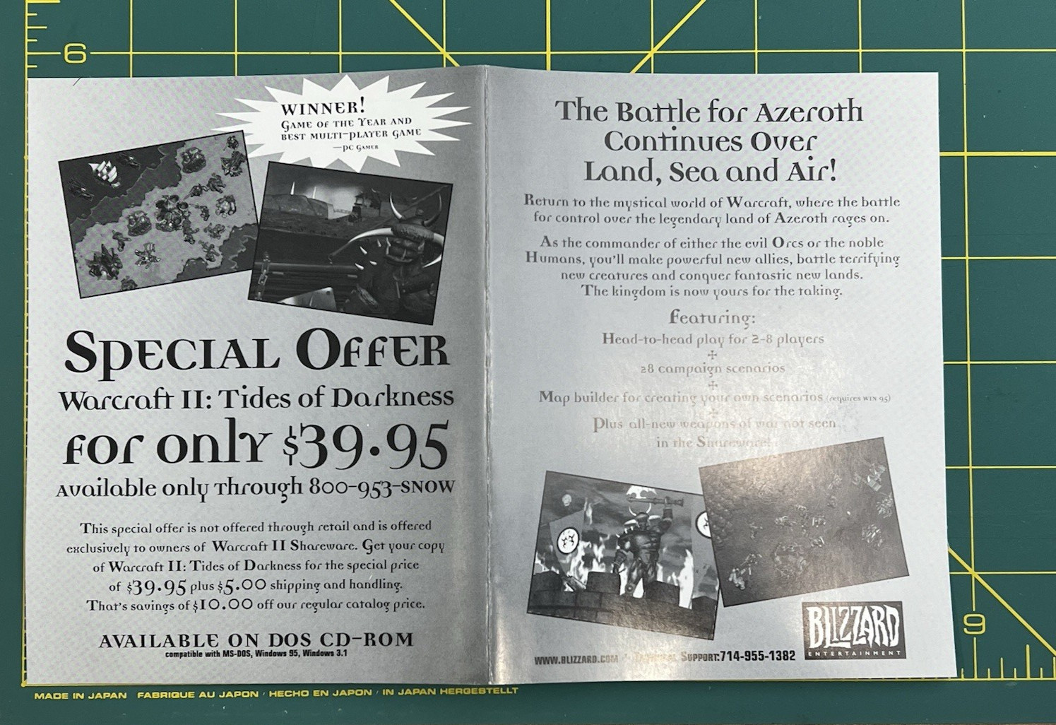 War Craft II Advertisement Tides Of Darkness PC Original / Retro Promo v2 B&W
