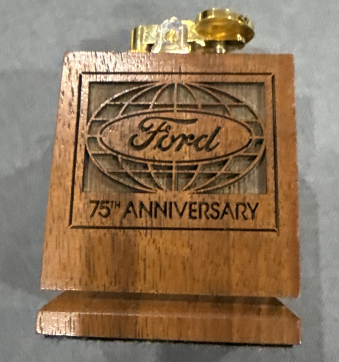 Vintage 1978 Ford 75th Anniversary Walnut Table Lighter Lasercraft