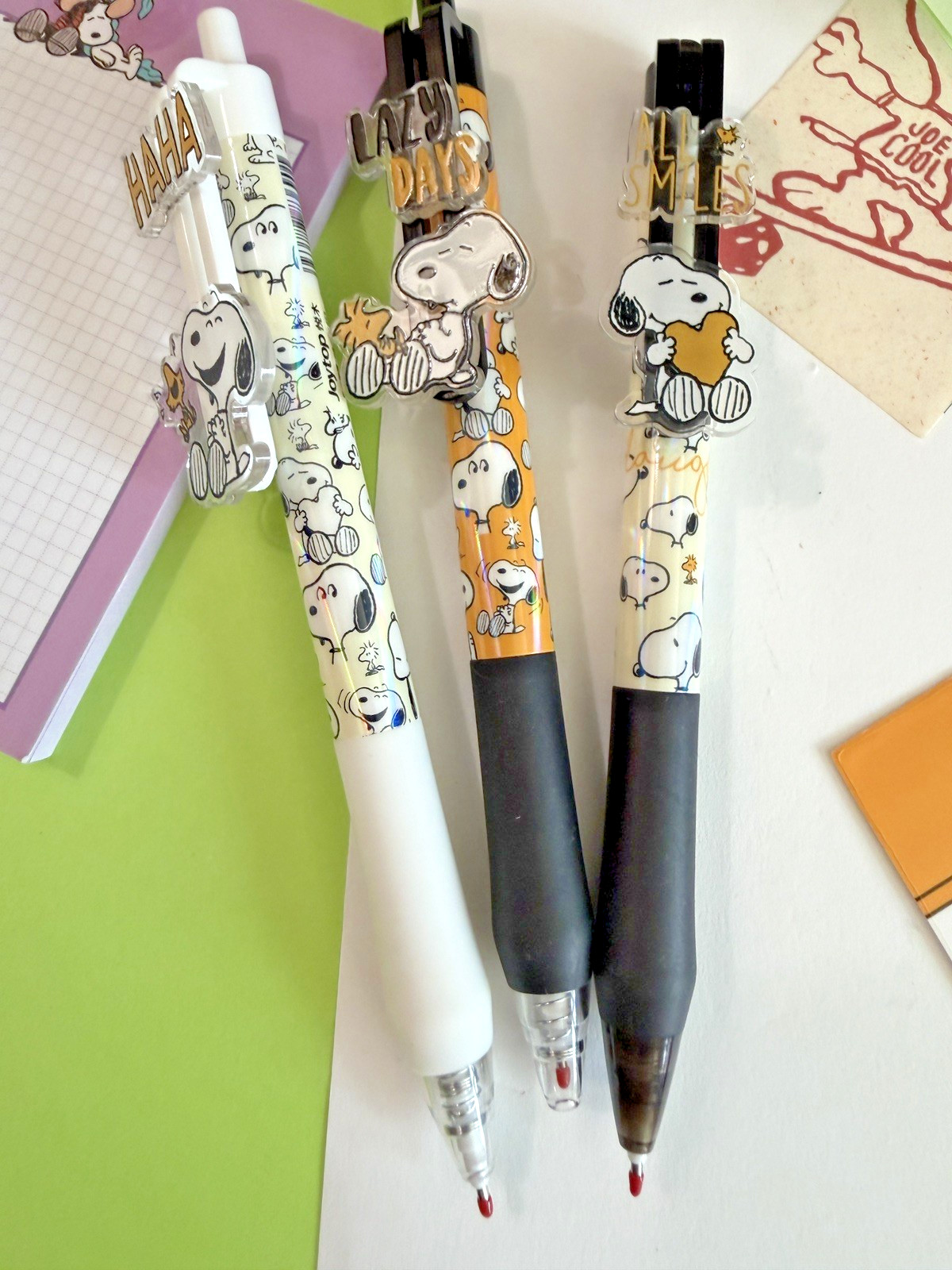 3 x Cute Snoopy Peanuts Pens 0.5mm Black Ink  Soft Grip Gift New