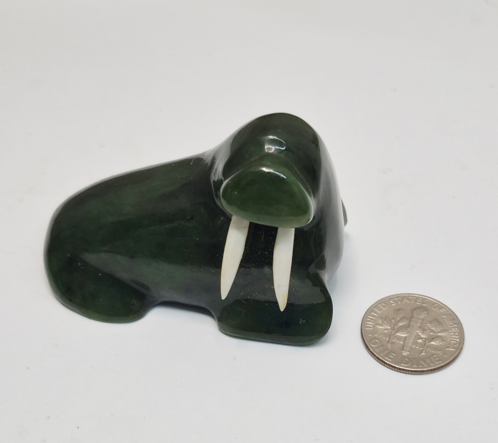 Canadian Spinach Jade Carved Walrus Sculpture 2.0\