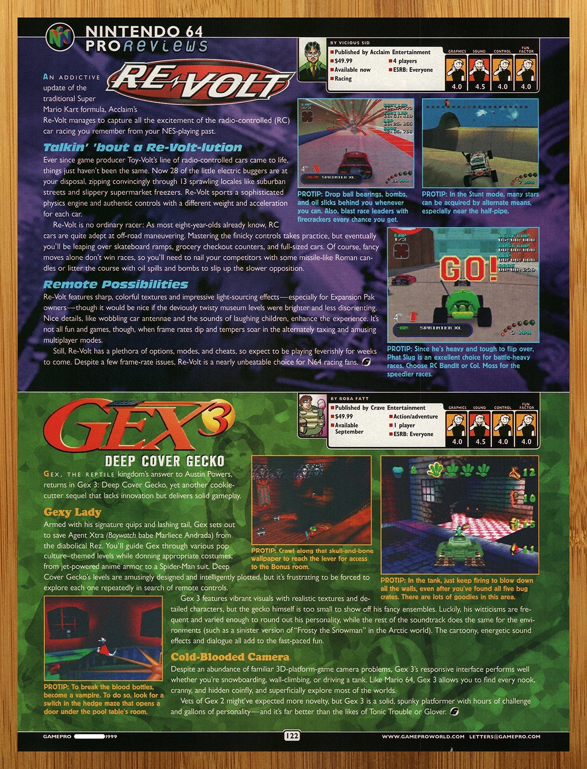 1999 Re-Volt/Gex 3 64 Nintendo N64 REVIEW Print Ad/Poster Video Game Promo Art 