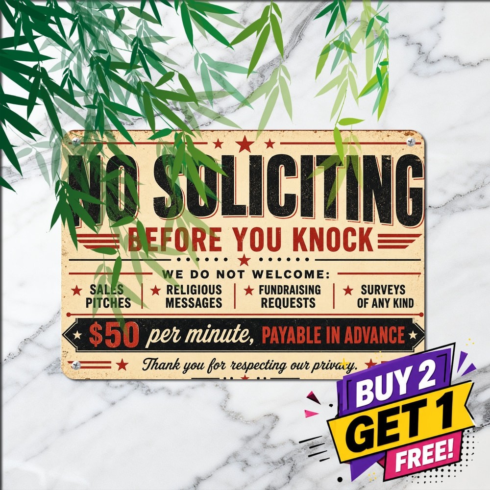 No Soliciting Funny Minute Message Metal Sign Retro Front Door Wall Decor