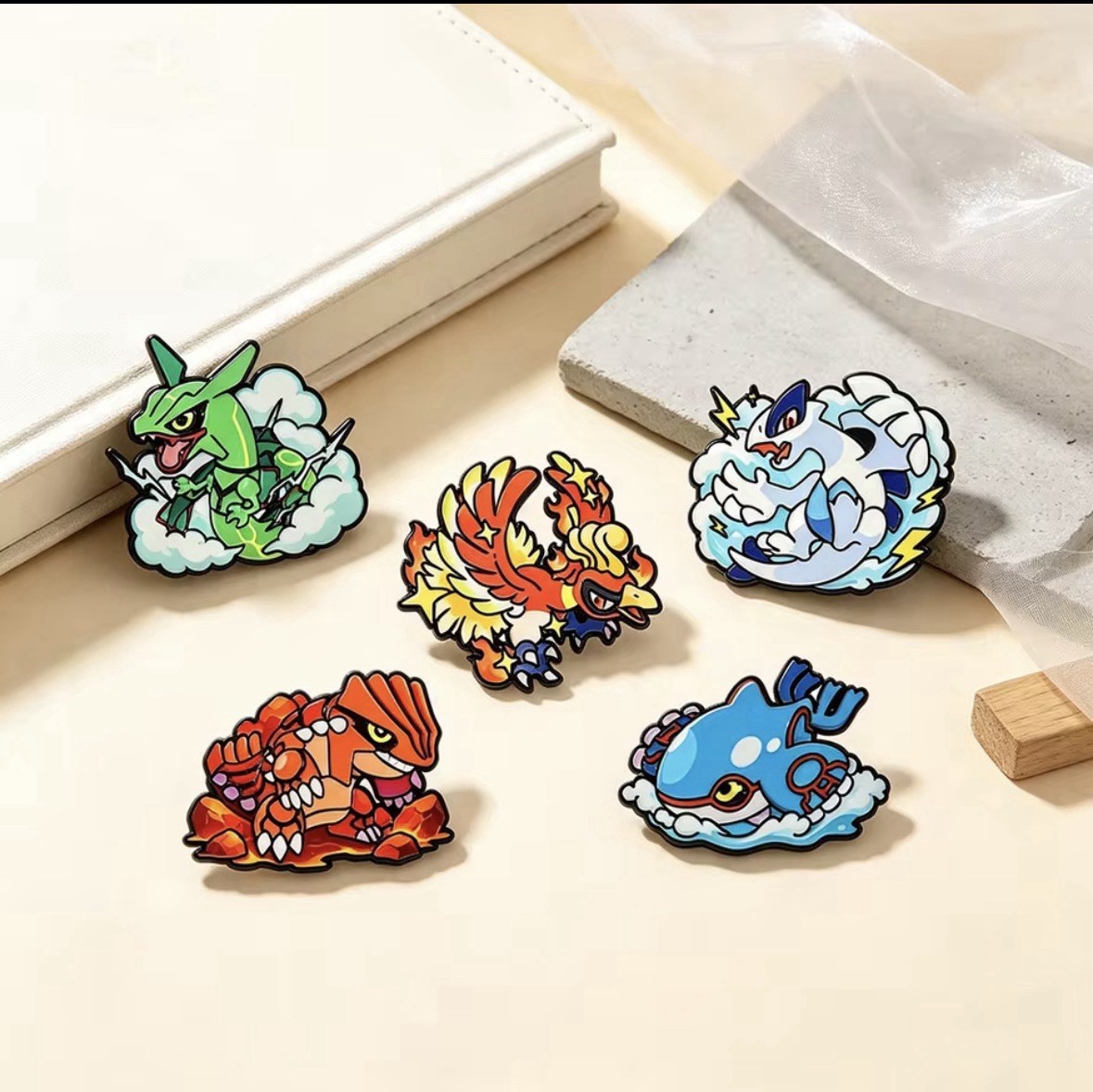 Pokemon Enamel Pin Lot of 5 Legendary Rayquaza Groudon Kyogre Lugia Ho-Oh NEW
