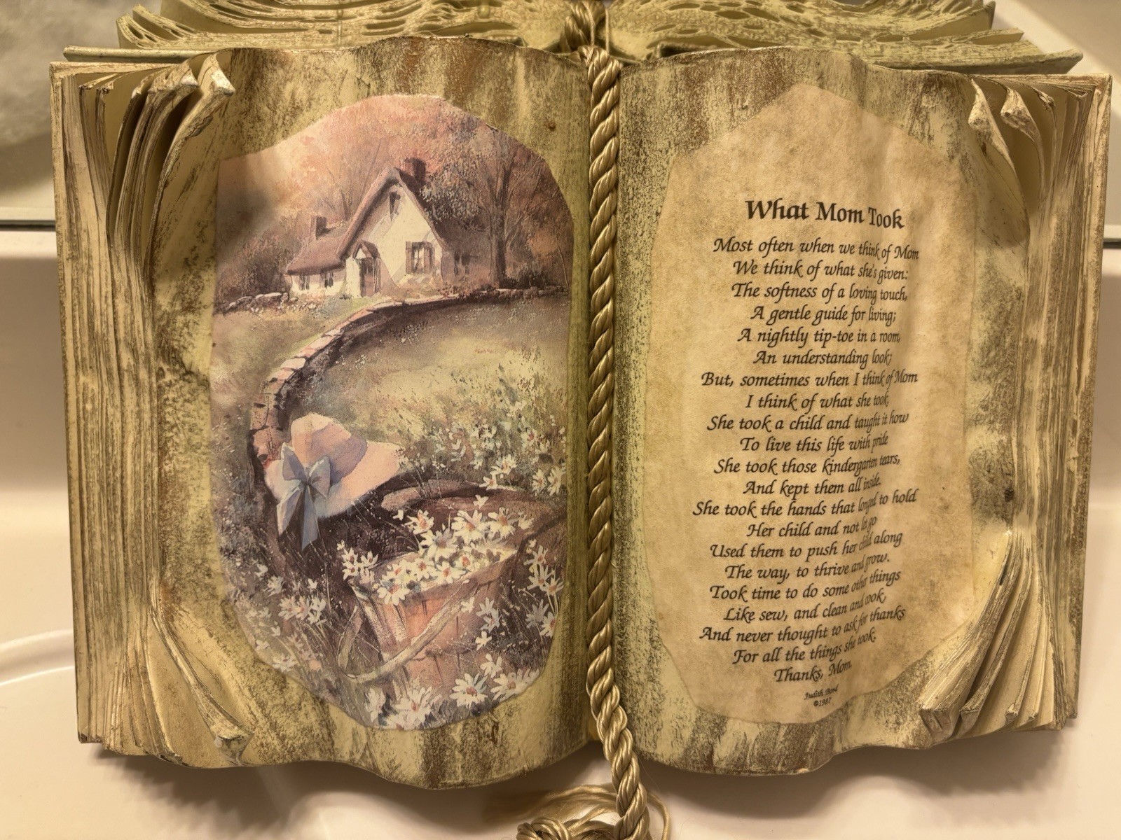 Gift for mom - “What Mom Took” poem By Judith Bond - Resin Art with Stand