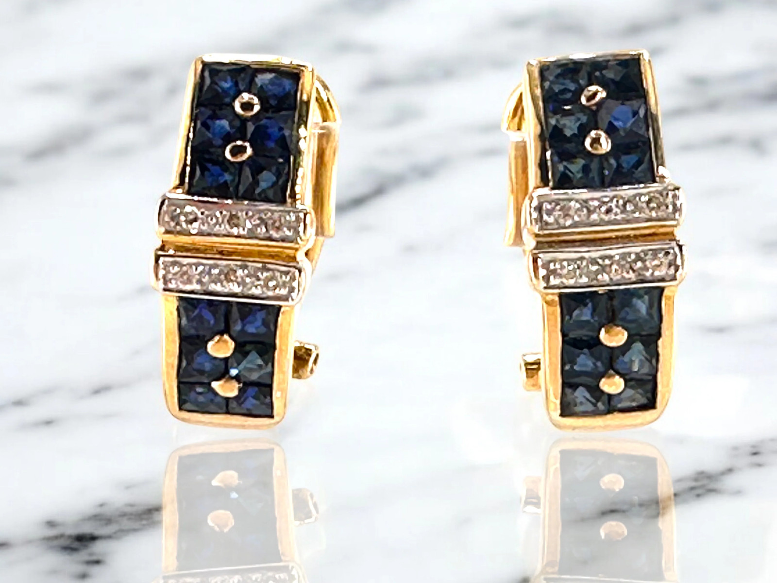 Vintage 18k Gold Earrings | Diamond & Sapphire | 5.4g English Lock | September