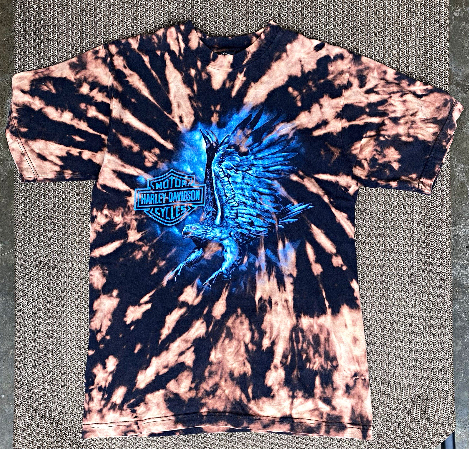 Vintage Harley Davidson Shirt Mens Large Custom Bleach Tie Dye Blue Eagle MI USA
