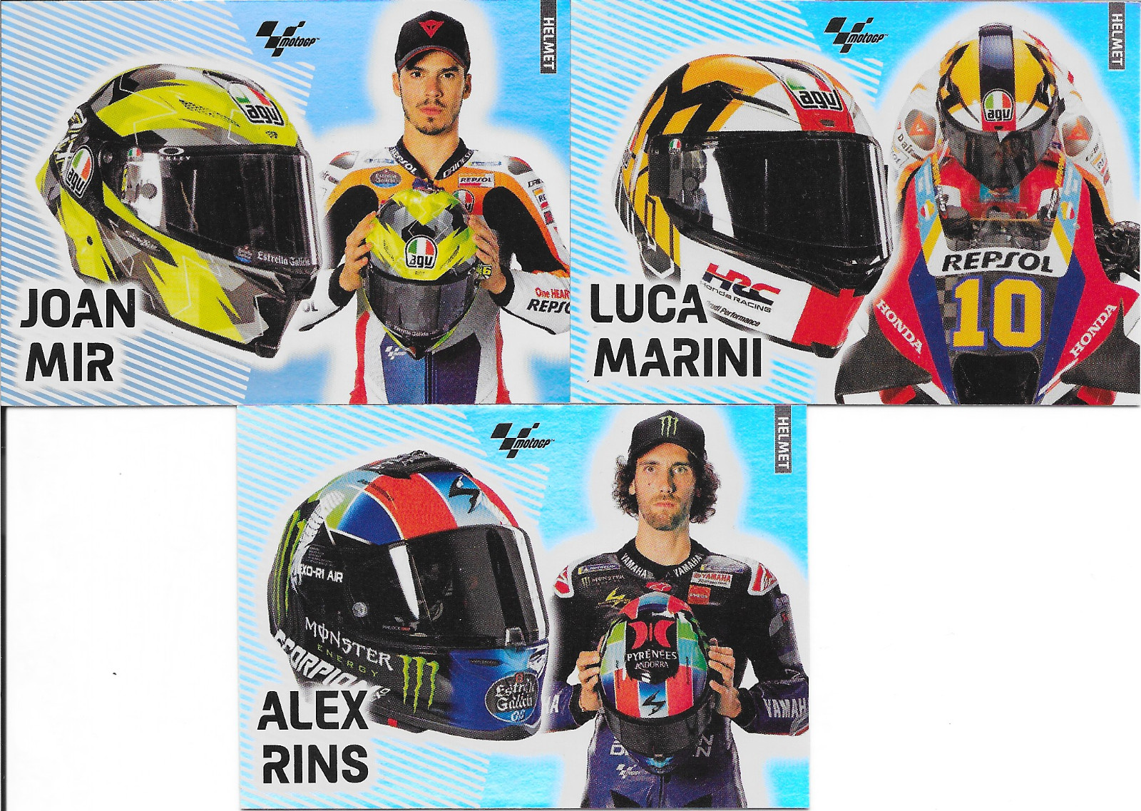 2024 Topps MotoGP Helmet Insert Lot Luca Marini Alex Rins Joan Mir 3 Cards