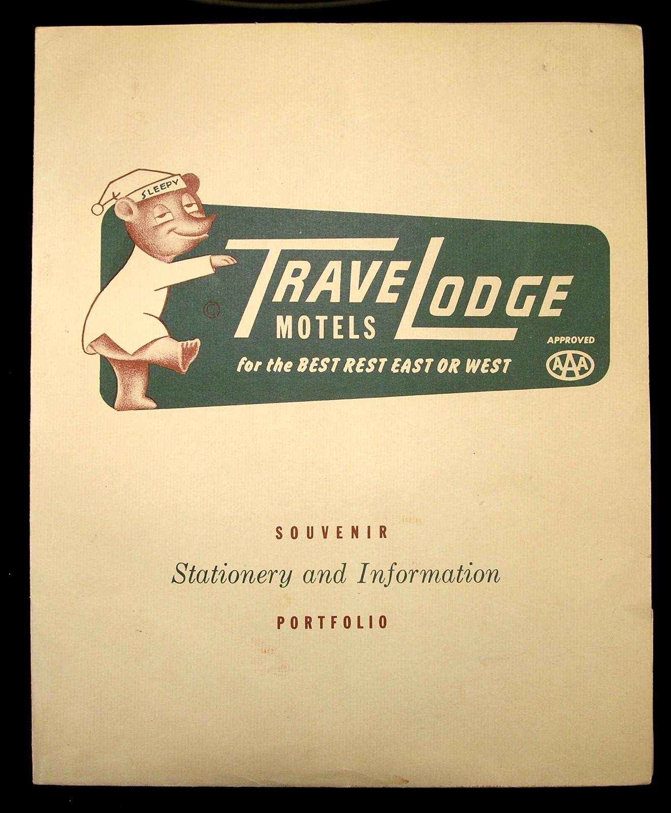 Vintage 1961 Travelodge Sleepy Bear Souvenir Stationery  & Postcard Provo Utah