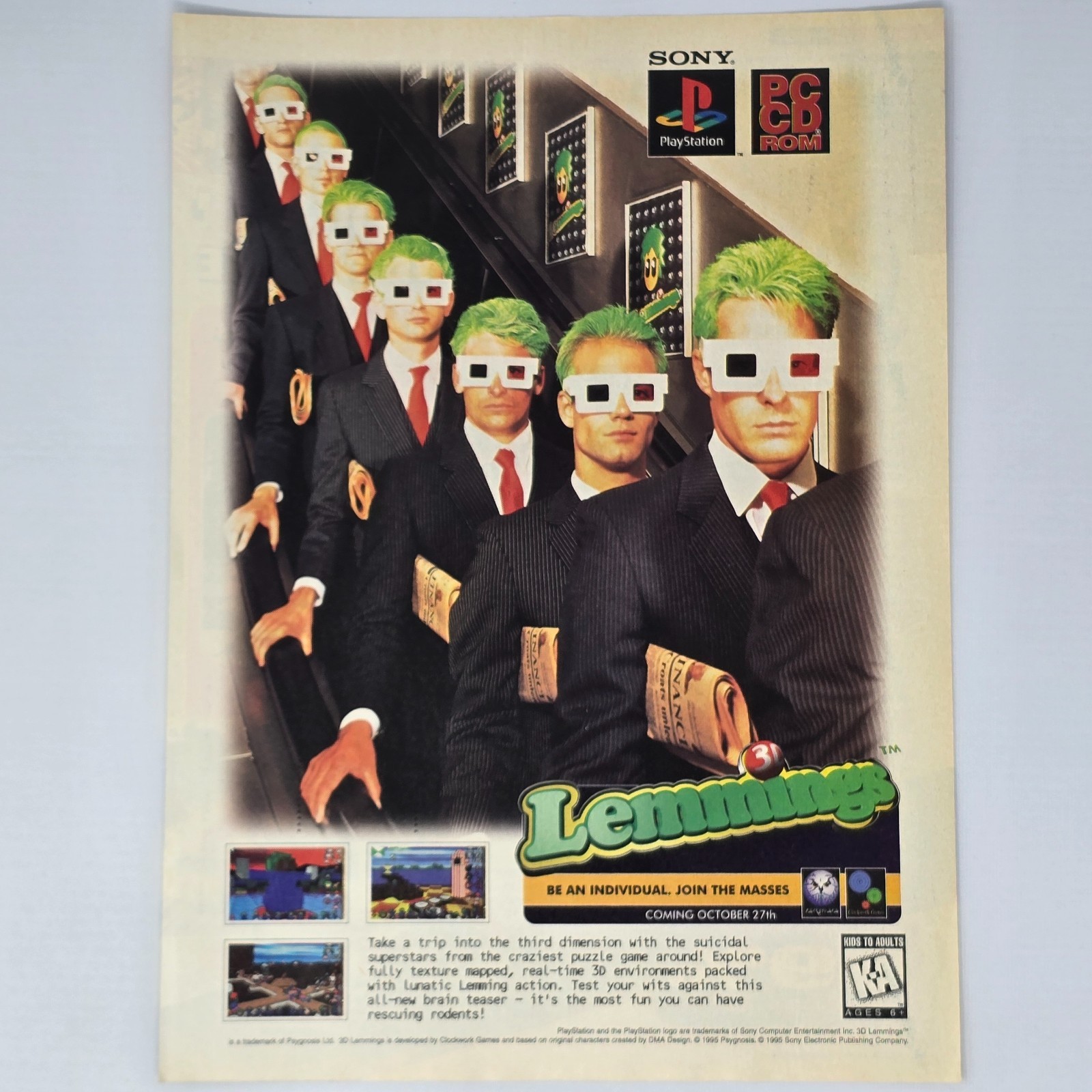 Lemmings 3D PlayStation 1 PS1 An Individual Print Ad/Poster