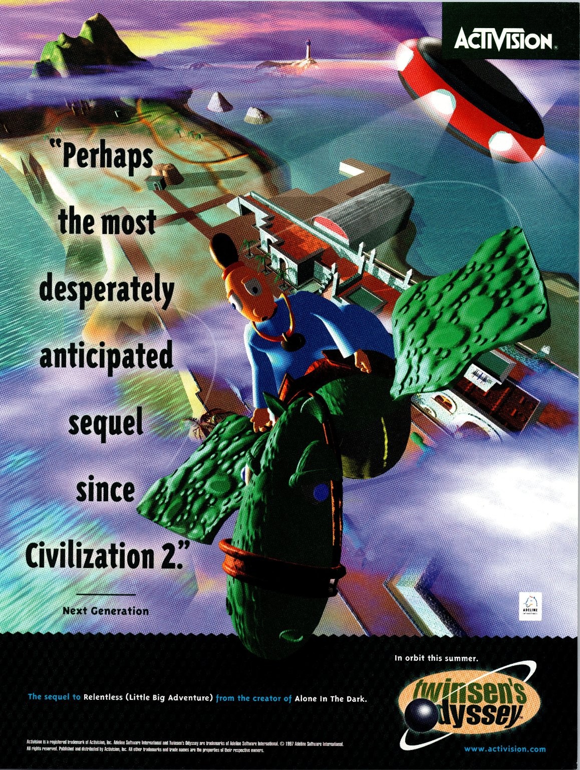 Activision Twinsen's Odyssey 1997 Vintage PC Game Magazine Print Ad Retro 90s