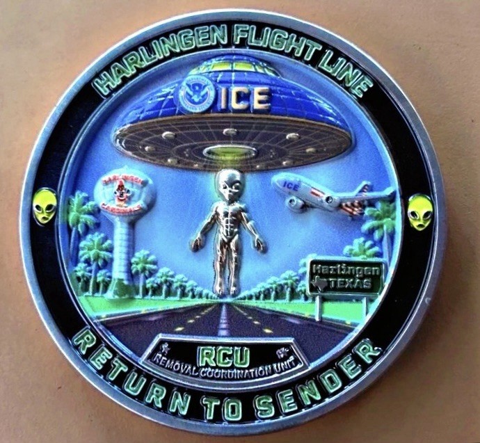 ICE RETURN TO SENDER Harlingen TX 2026 POLICE CHALLENGE COIN UFO ALIEN NEW RARE