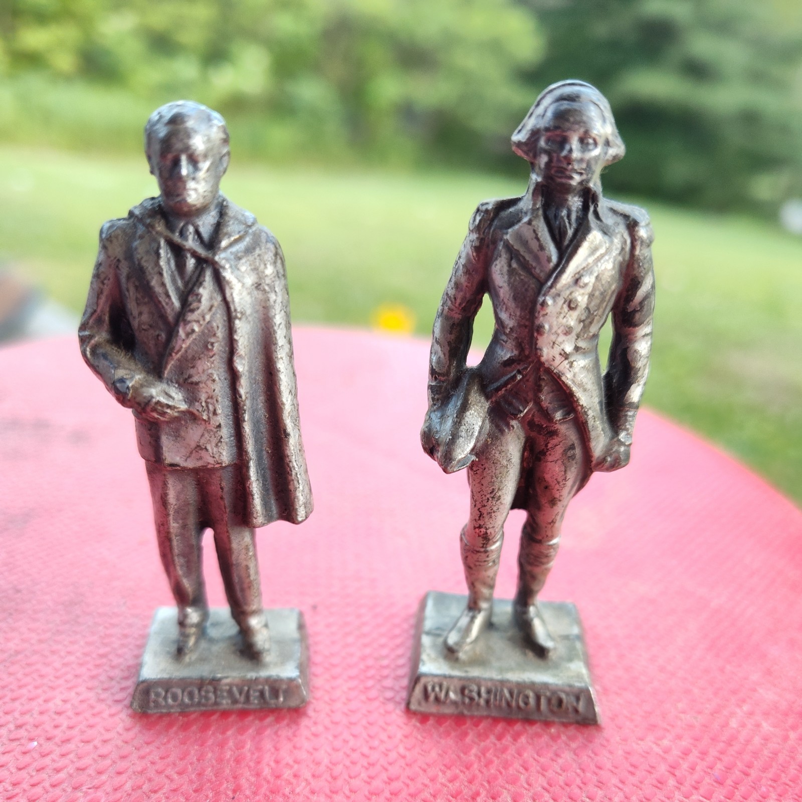Vintage George Washington 2.75” Inch Tall Pewter Figurine and Roosevelt 