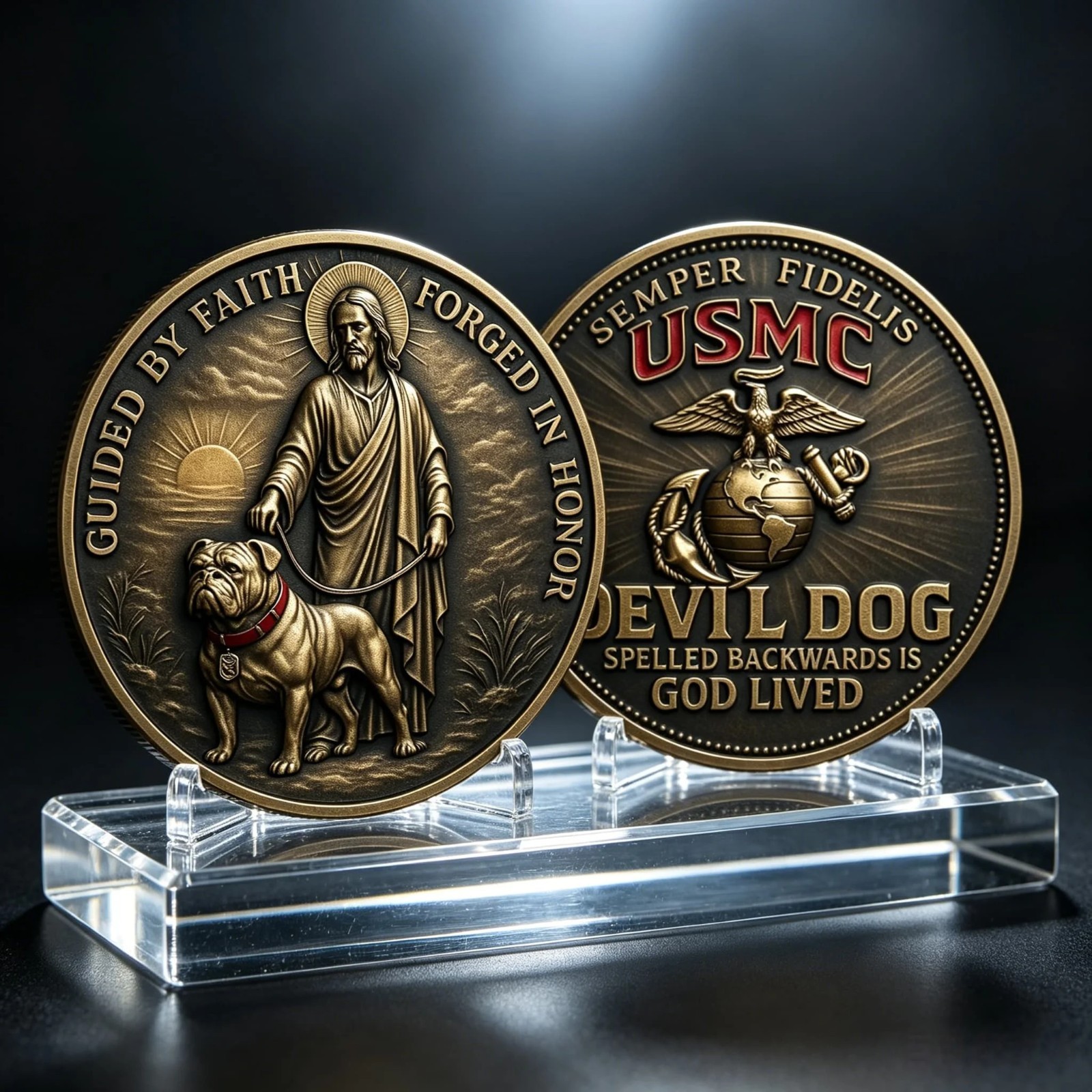 USMC Devil Dog Challenge Coin Semper Fidelis Marine Corps Veteran Gift