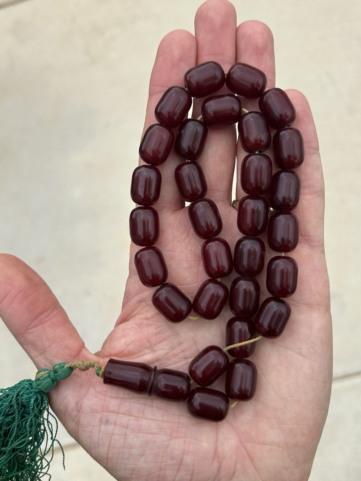 Antique Cherry Amber Bakelite Faturan Prayer Beads Necklace 55 Grams Misbaha