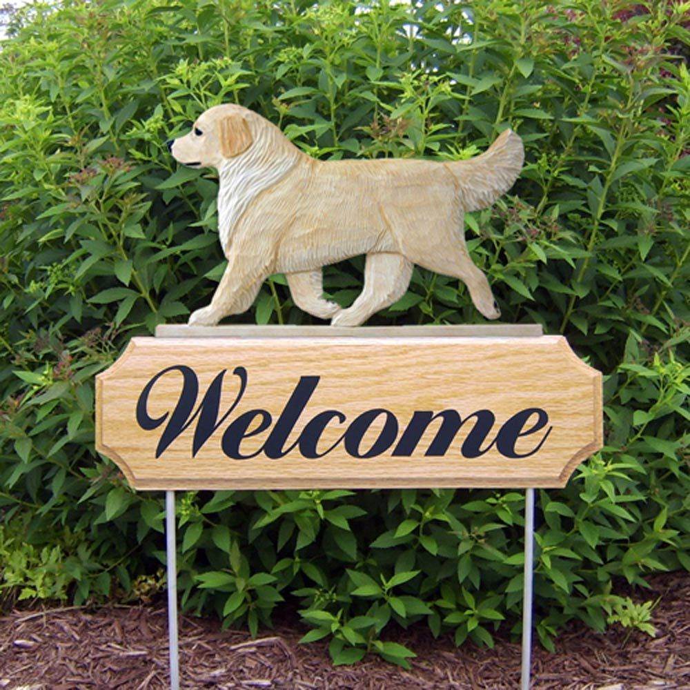 Golden Retriever Wood Welcome Outdoor Sign Cream