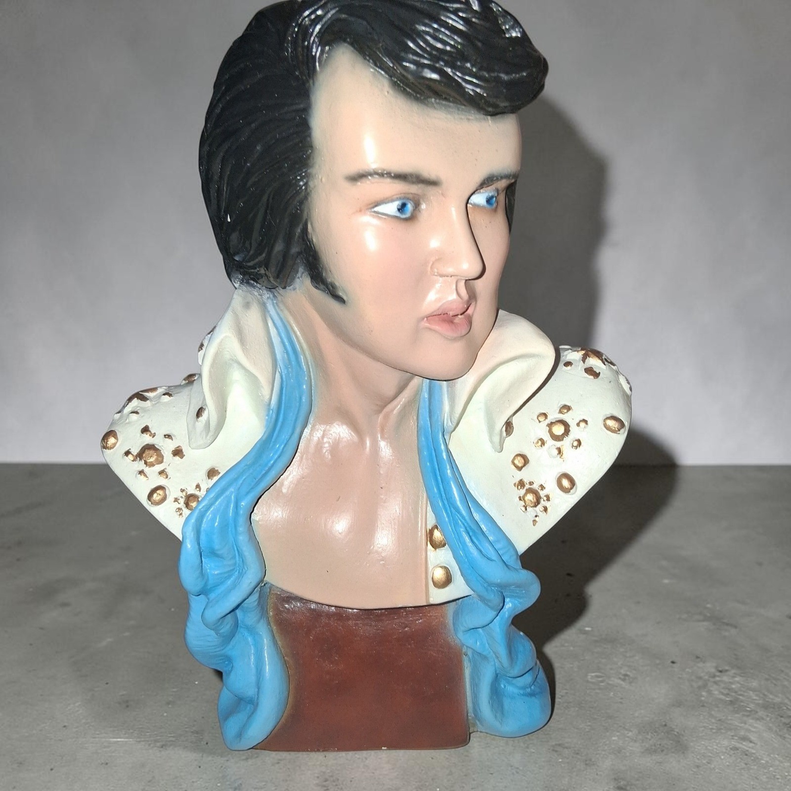 VTG Elvis Presley Bust Figurine White Jumpsuit Blue Scarf Music Mem 10\