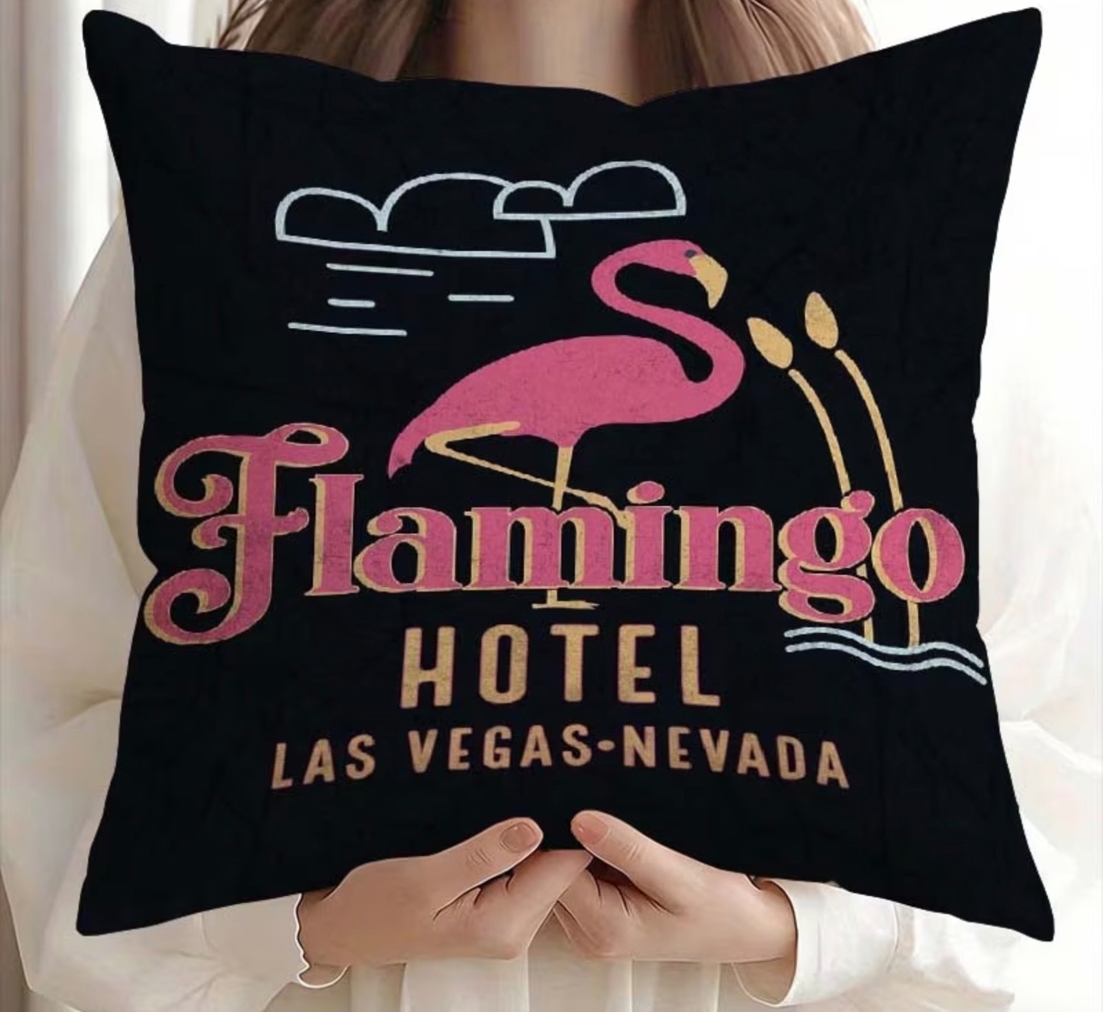 Flamingo Hotel Las Vegas Double-Sided Peach Skin Pillowcase - NEW 18x18-