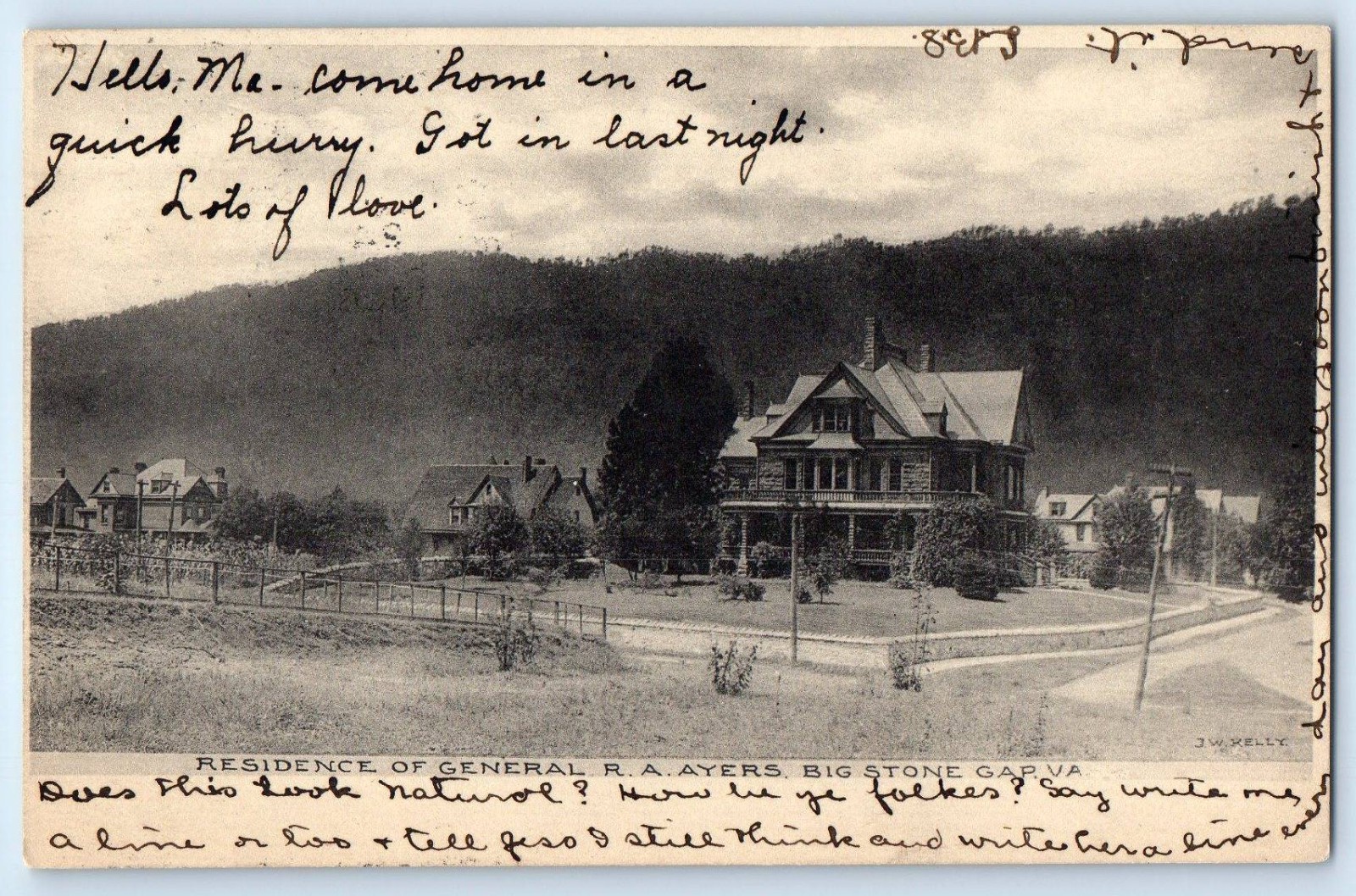1906 Residence Of General R A Ayers Big Stone Gap Virginia VA Albertype Postcard
