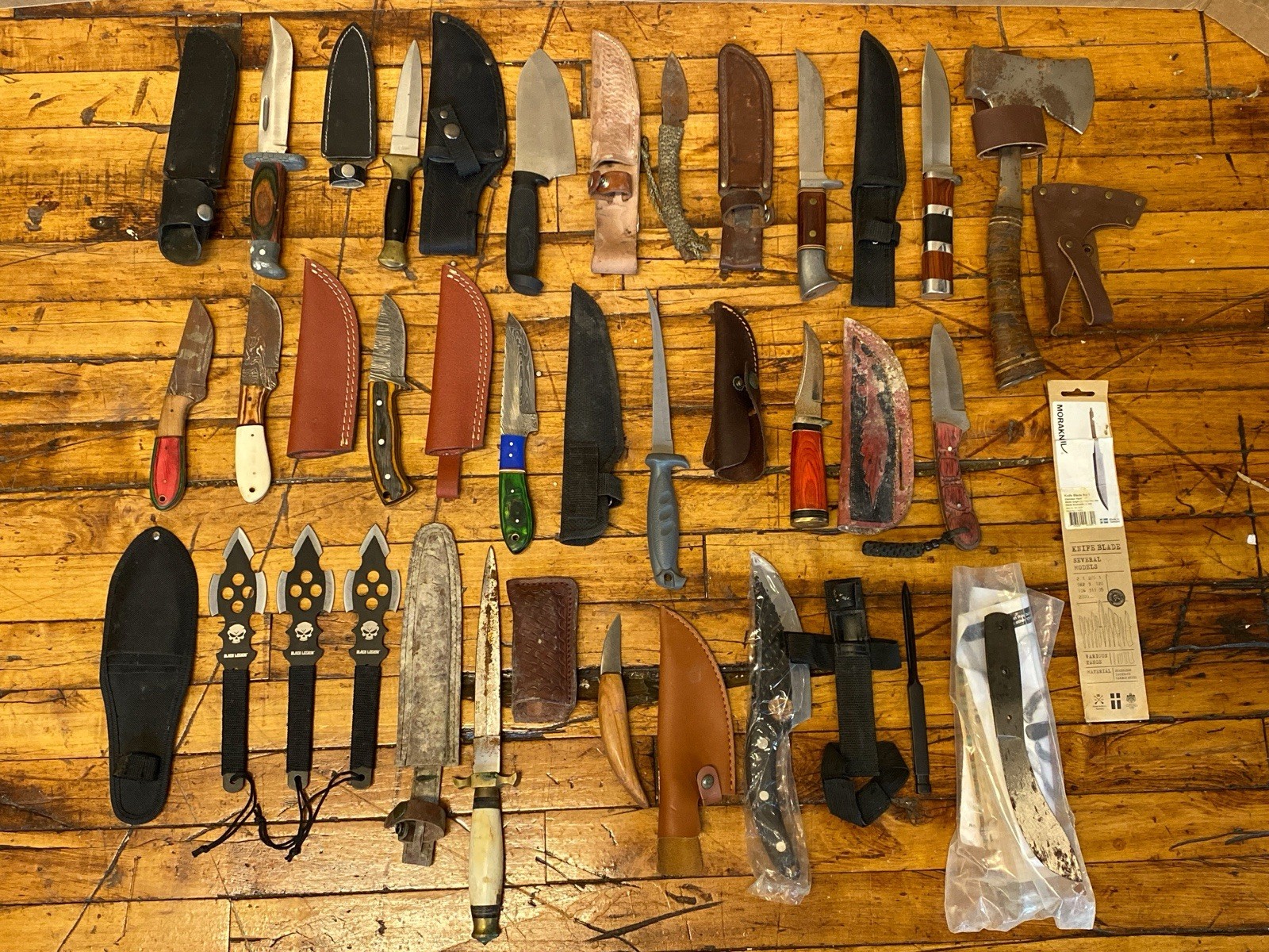 22pc Fixed Blade Hunting Knife Lot Marttiini Western USA Morakniv Hatchet Sheath
