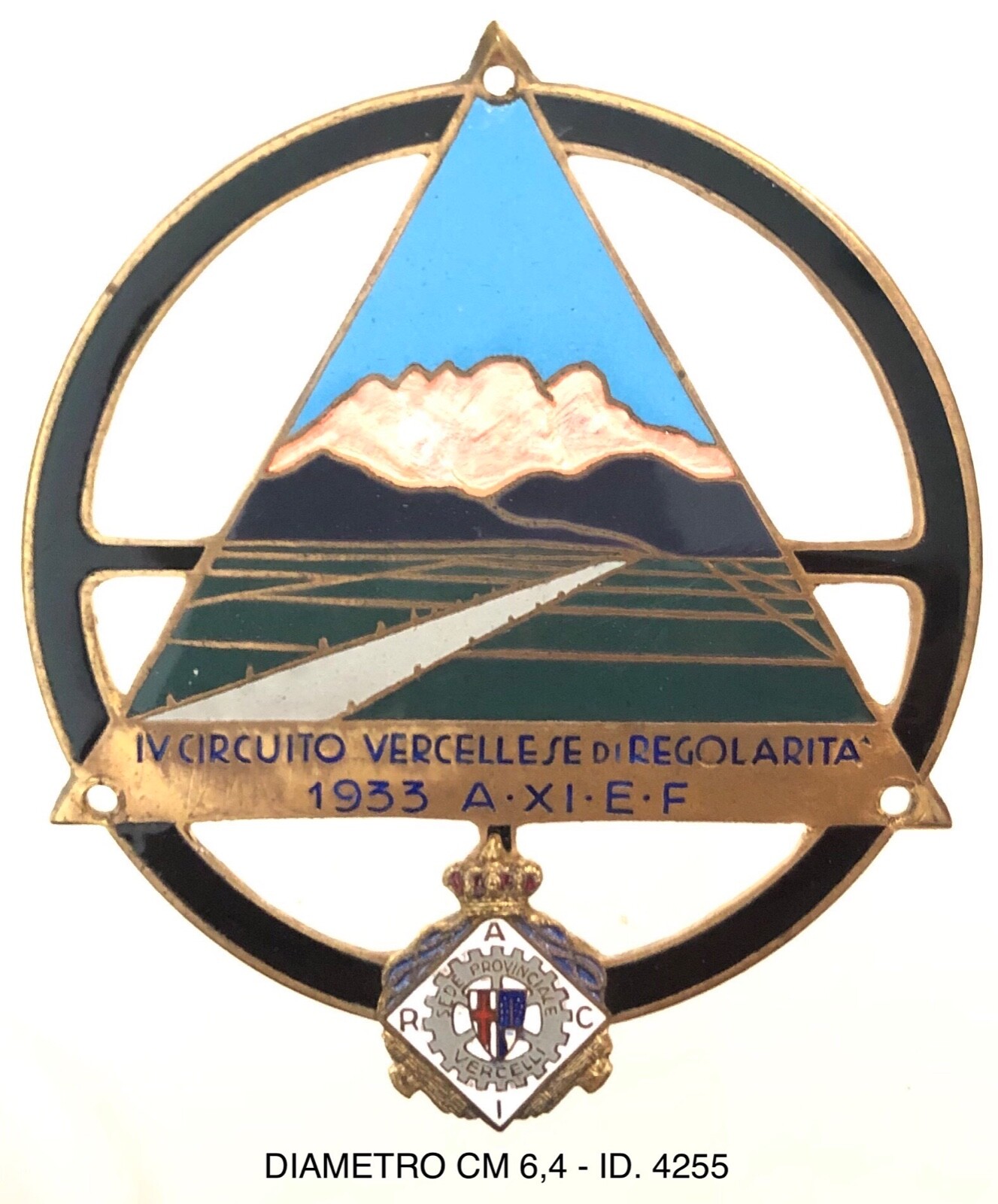 Vercelli IV° CIRCUIT VERCELLI DI REGULARITÀ 1933 XI° car plate RACI 