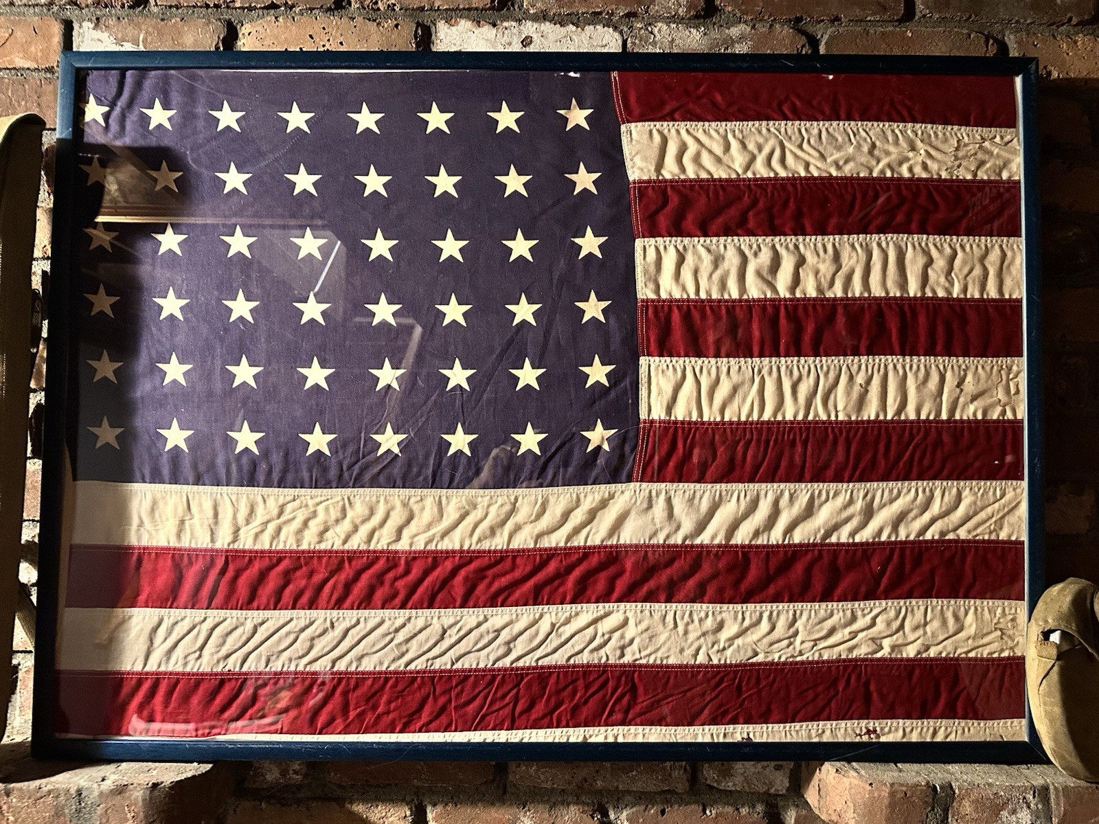 Vintage 48 Star American Flag - WWII Era - Custom Built Frame Enclosed