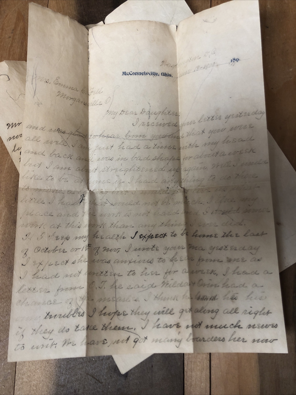 Vintage Handwritten Letter Morgan Co OH 1900 Masterson Fell Family History