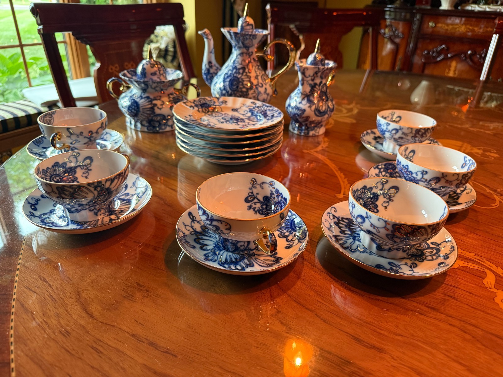  Lomonosov Imperial Porcelain Tea Set Singing Garden 21pc Service for 6 Gold LFZ
