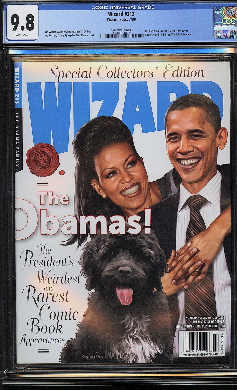 Wizard #213 Collectors' Edition - The Obamas Highest Graded Copy - CGC 9.8