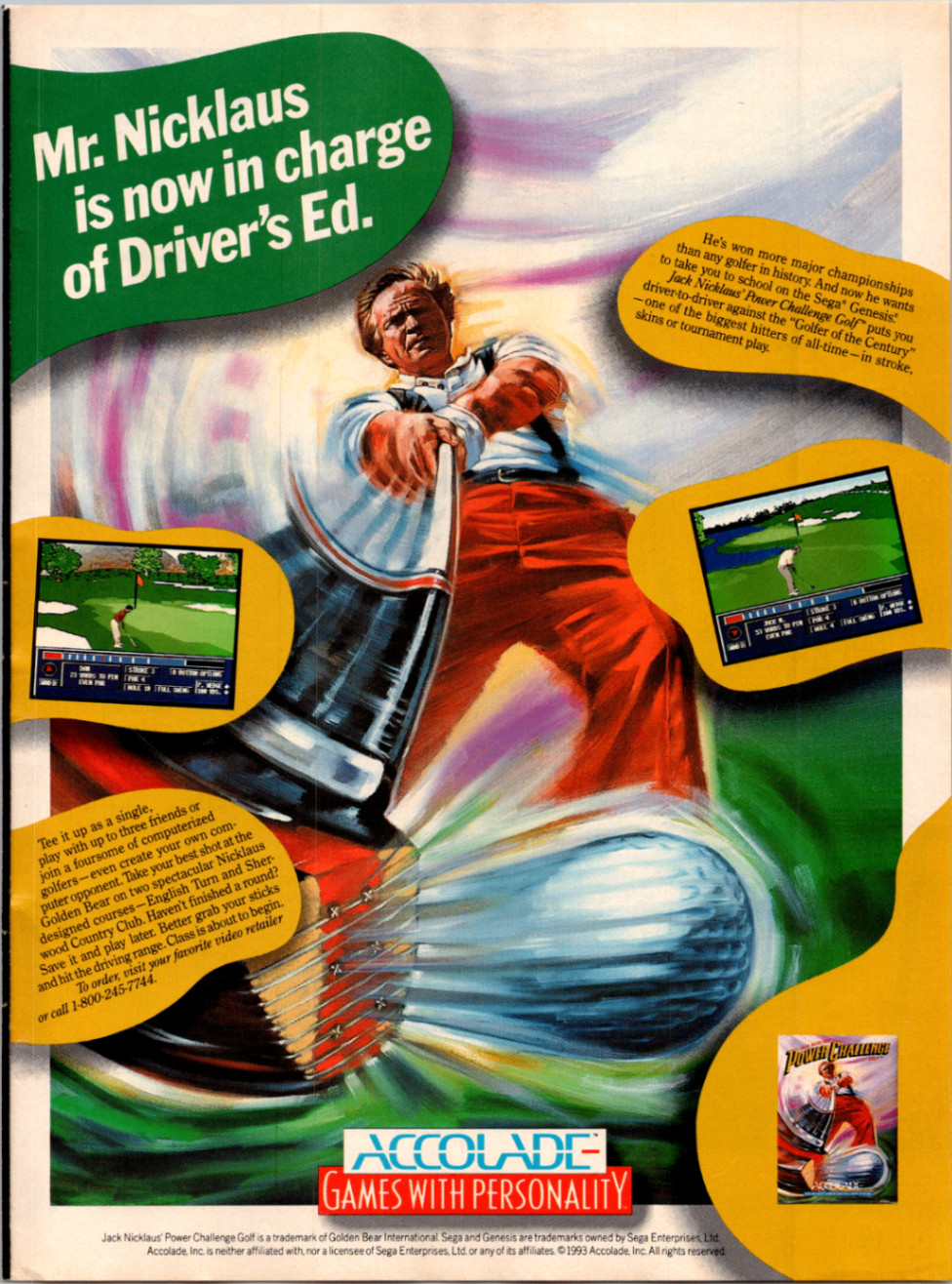 Accolade Jack Nicklaus Power Challenge Golf 1993 Vintage Sega Genesis Ad