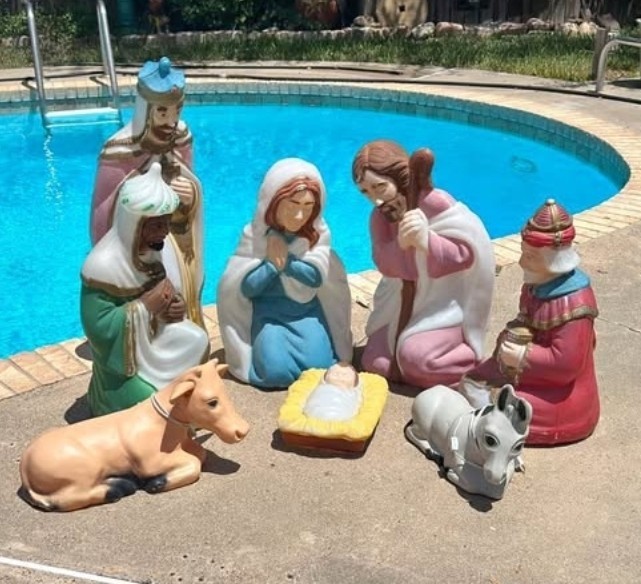 Vintage General Foam Nativity Set 8 pc Blow Mold Mary Joseph Wise Men Christmas 