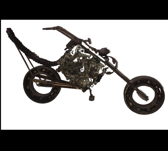 RARE OOAK Vintage Steam Punk ￼Weld Art Sculpture Figurine Chopper Motorcycle 22”