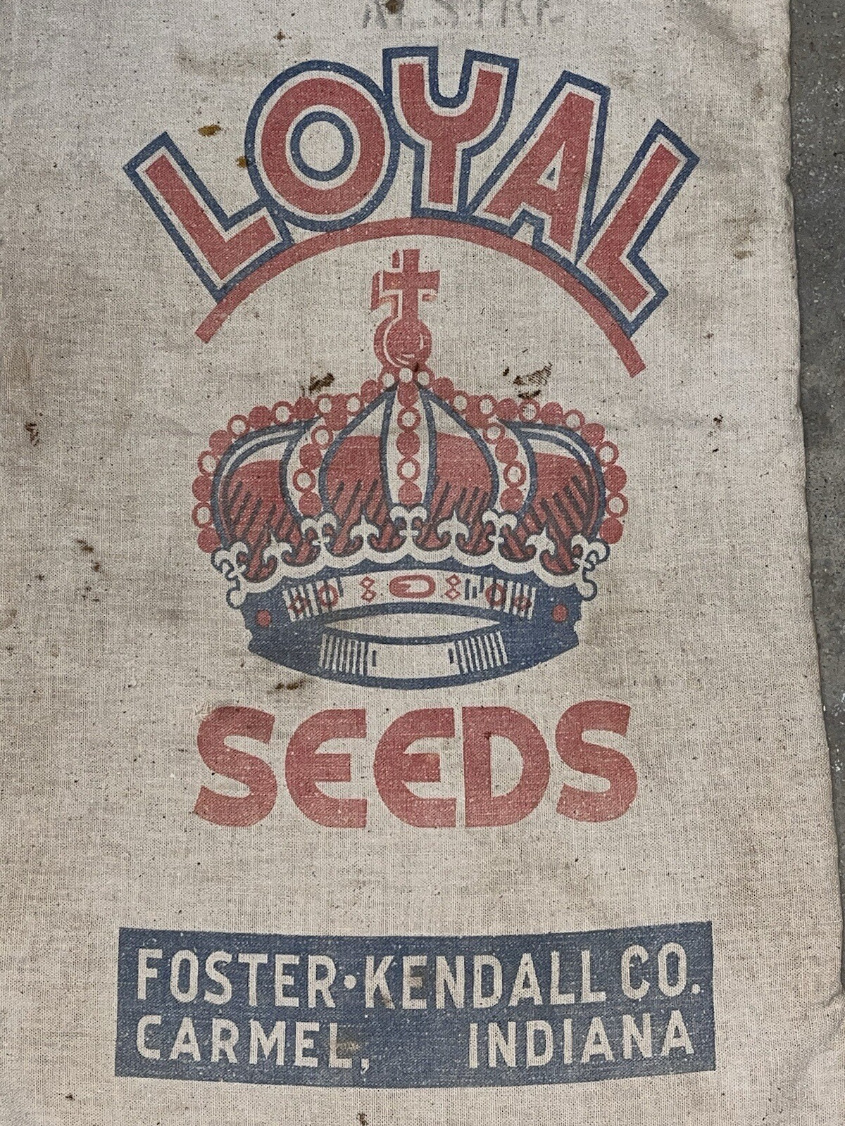 Vintage LOYAL SEEDS Bag Sack Foster Kendall Carmel Indiana IN Crown Logo Emblem