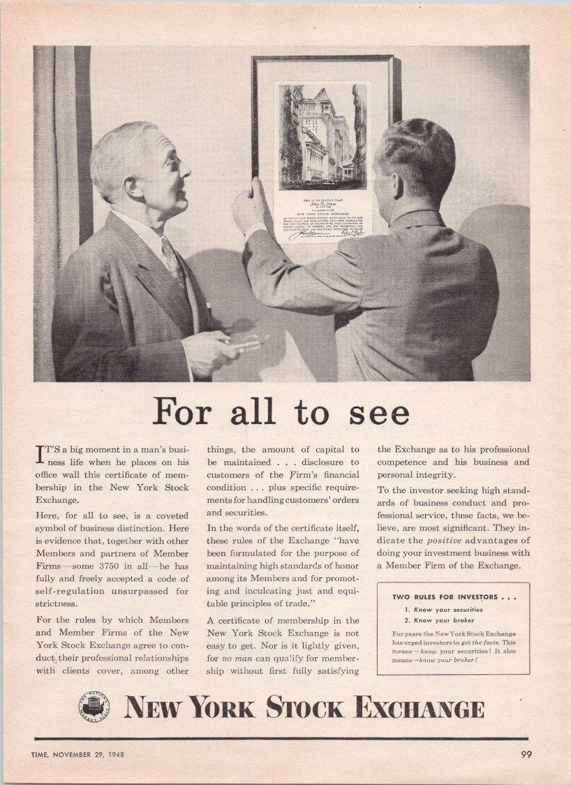 New York Stock Exchange 1948 Vintage Print Ad Business Membership