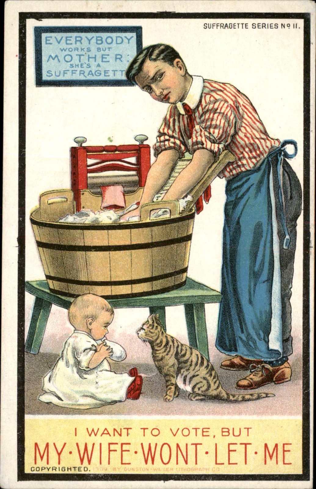 Women\'s Suffrage Suffragette Emasculated Man satire c1900s-10s Postcard bhn