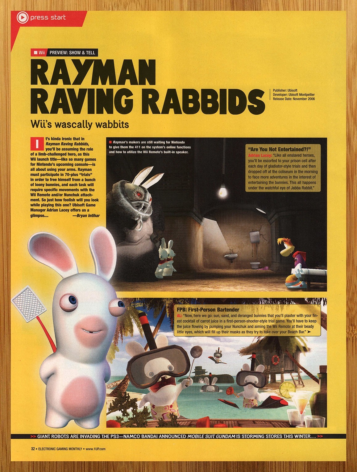 2006 Rayman Raving Rabbids Nintendo Wii PREVIEW Print Ad/Poster Video Game Art