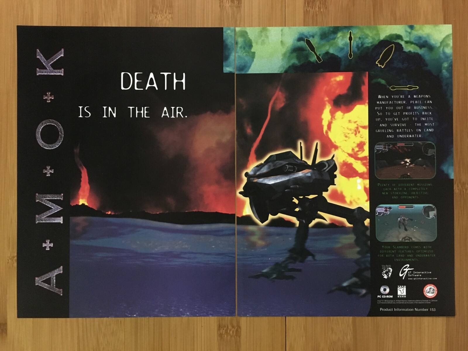 AMOK PC CD-Rom 1996 Vintage Print Ad/Poster Official Mech Warfare Game Art Rare