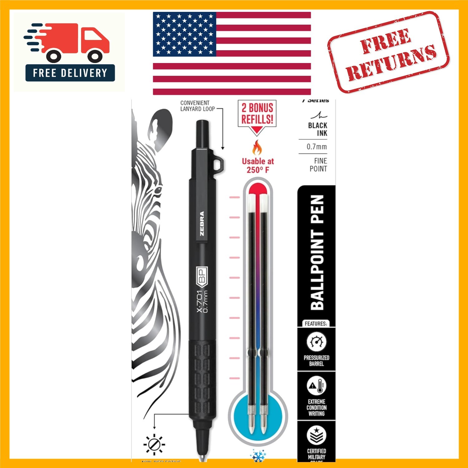 X-701 Tactical Ballpoint Pen: Portable, Water-Resistant, 0.7mm Black Ink