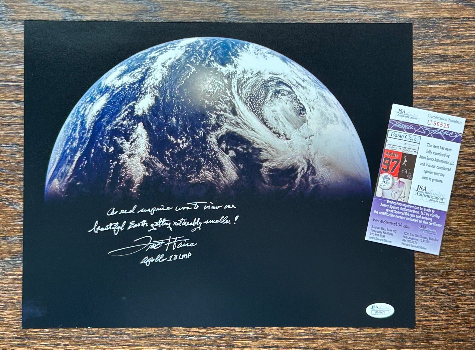 Signed Fred Haise 11x14 Apollo 13 Earthrise Photograph JSA COA