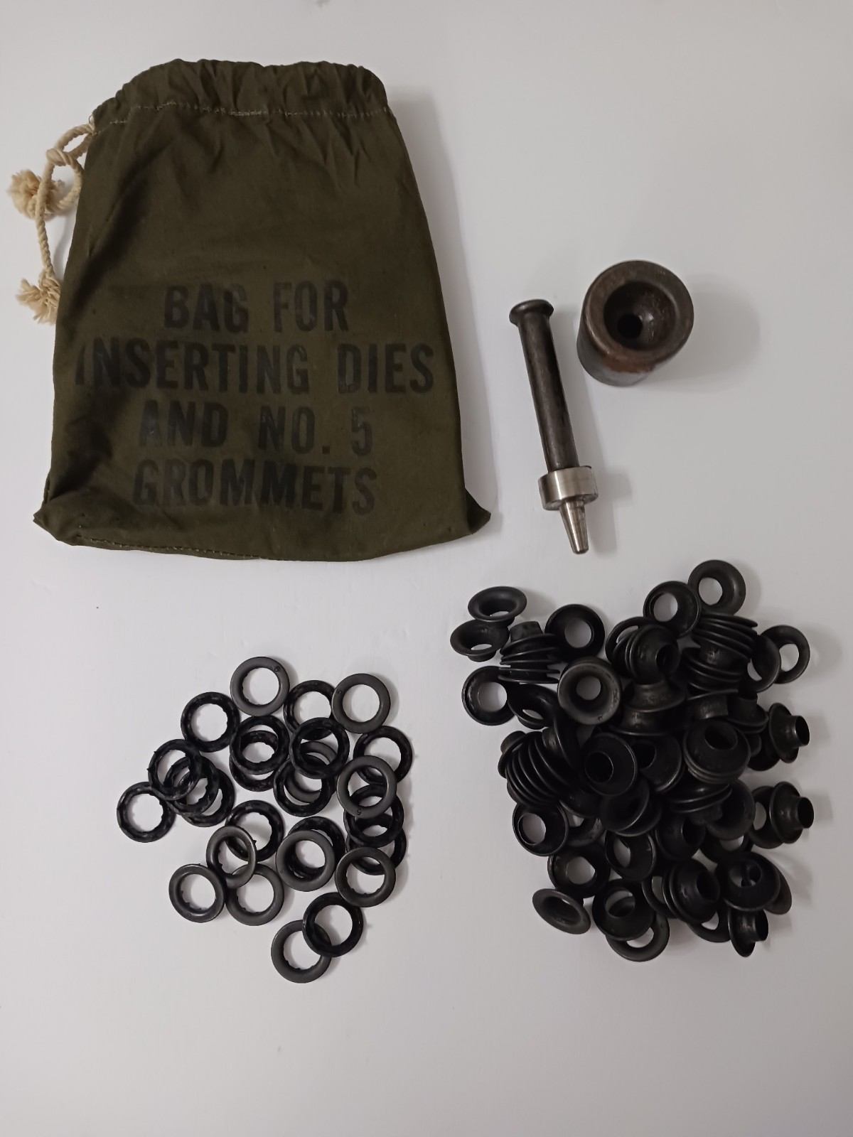 Vintage US #5 Military Grommet Kit And Inserting Dies With Original Canvas Bag