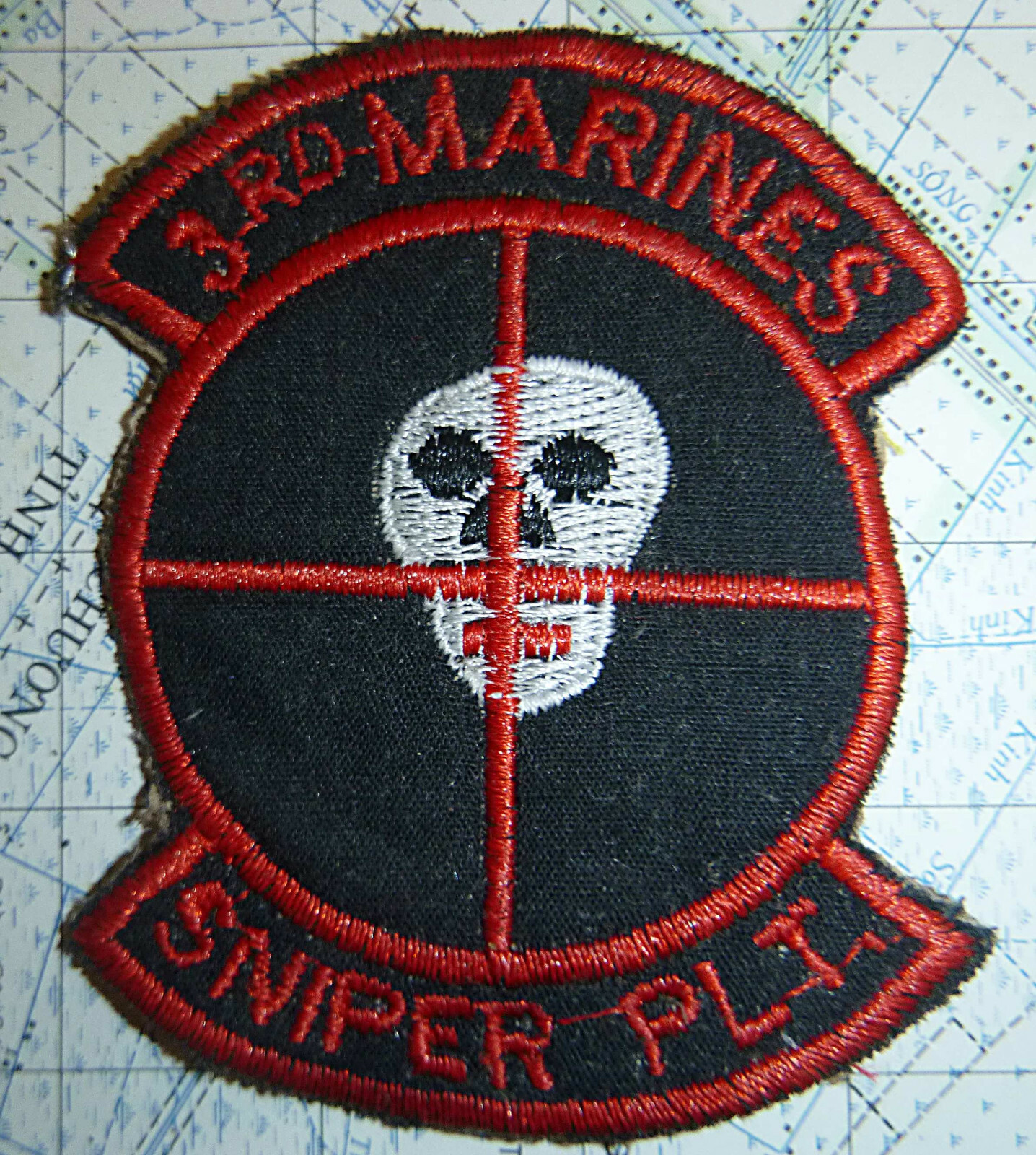 SNIPER - Patch - USMC, 3rd SNIPER PLATOON - BLACK OPS RECON - Vietnam War, D.577