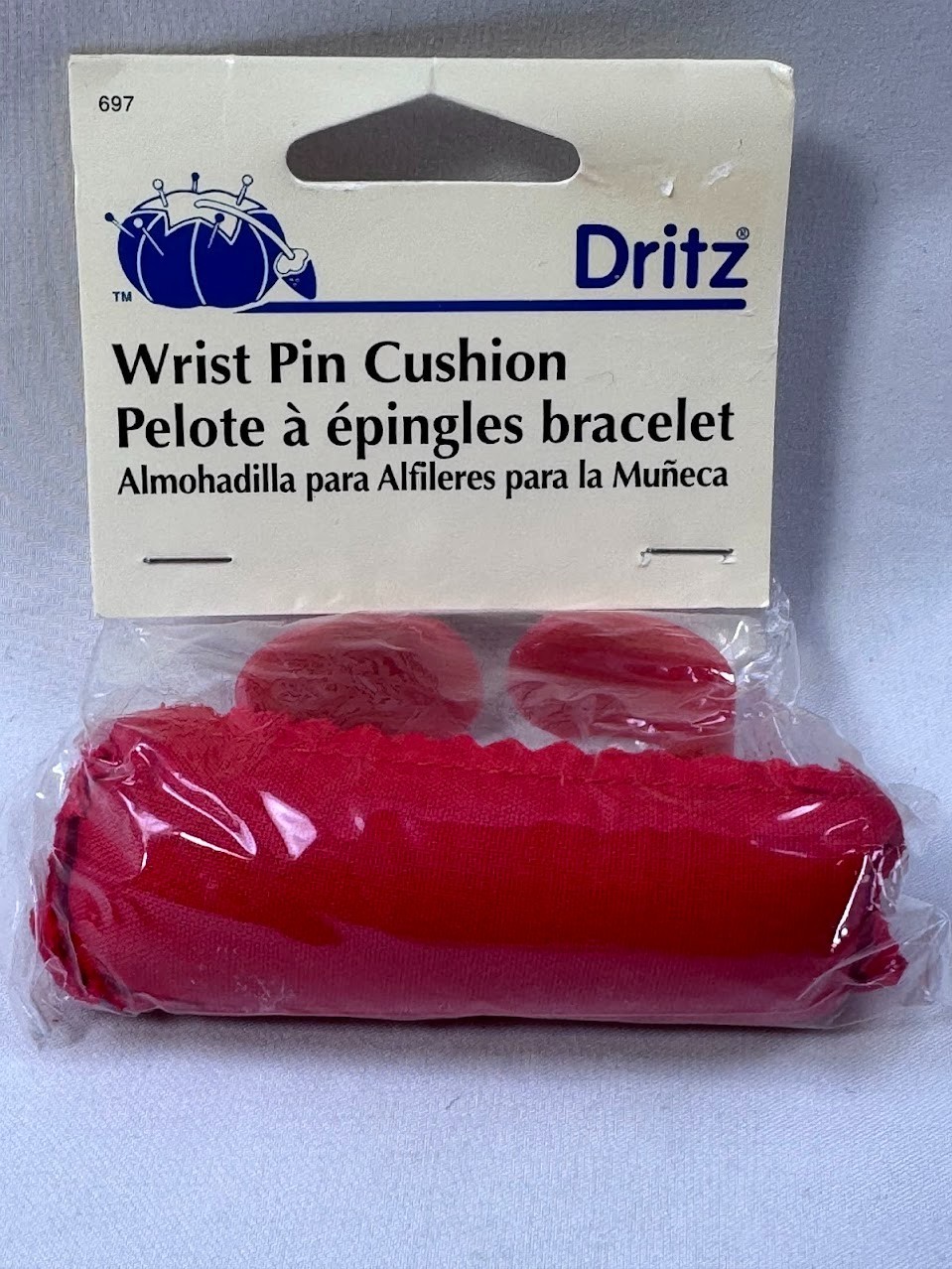 (4A) Vintage 2001 New Old Stock Dritz Red Wrist Pin Cushion No. 697