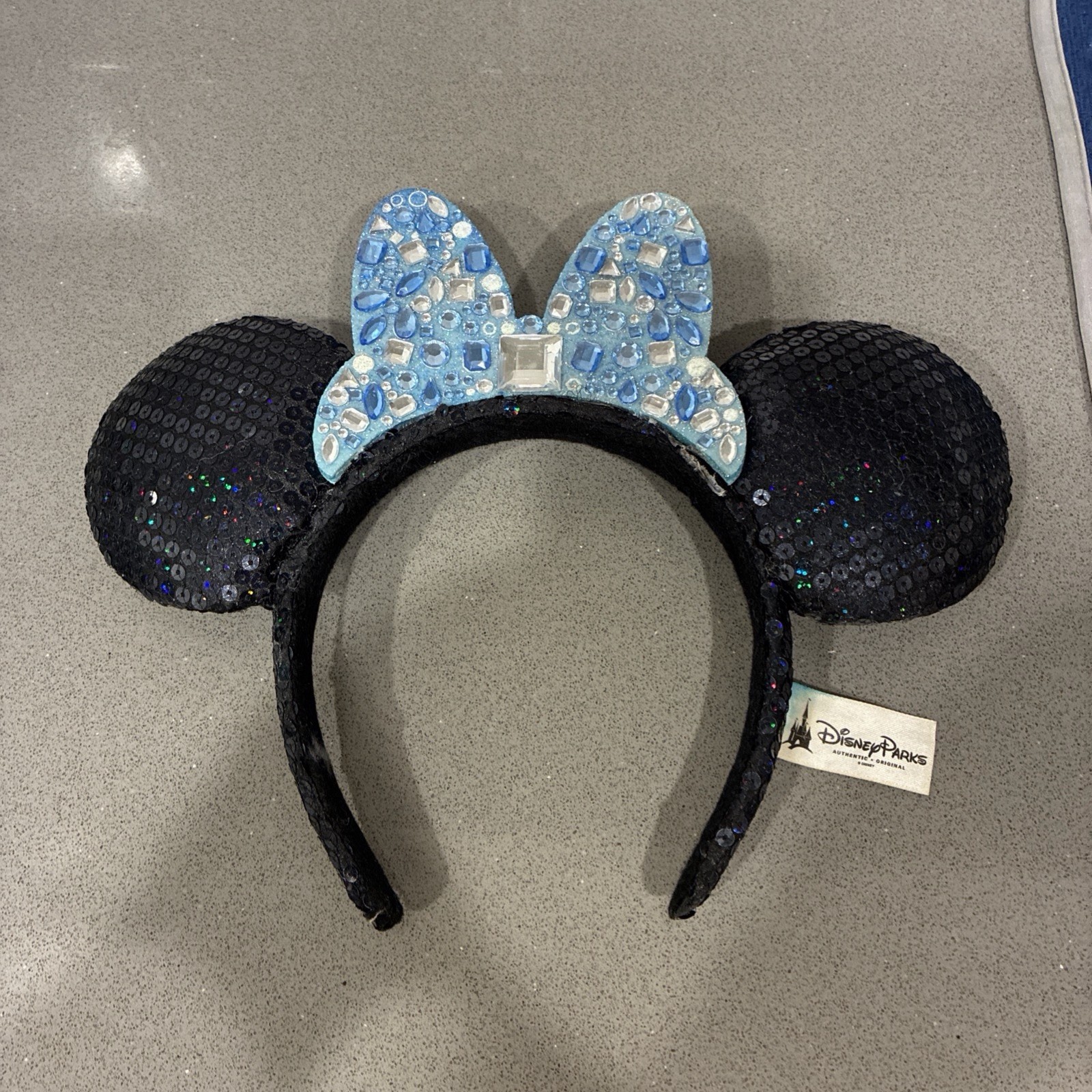 Disneyland 60th Anniversary Minnie Mouse Blue Gemstones Bow Ear Headband
