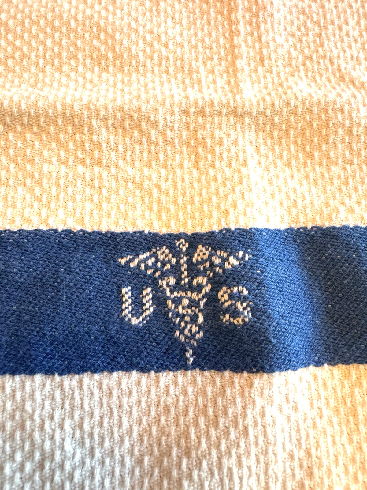 Vtg US Caduceus WW2 Medical Dept. White Hand Towel Cotton Blue Stripe 29.5\